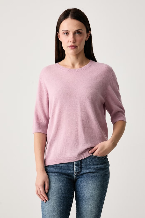 Светр з короткими рукавами жіночий вовняний United Colors of Benetton колір рожевий