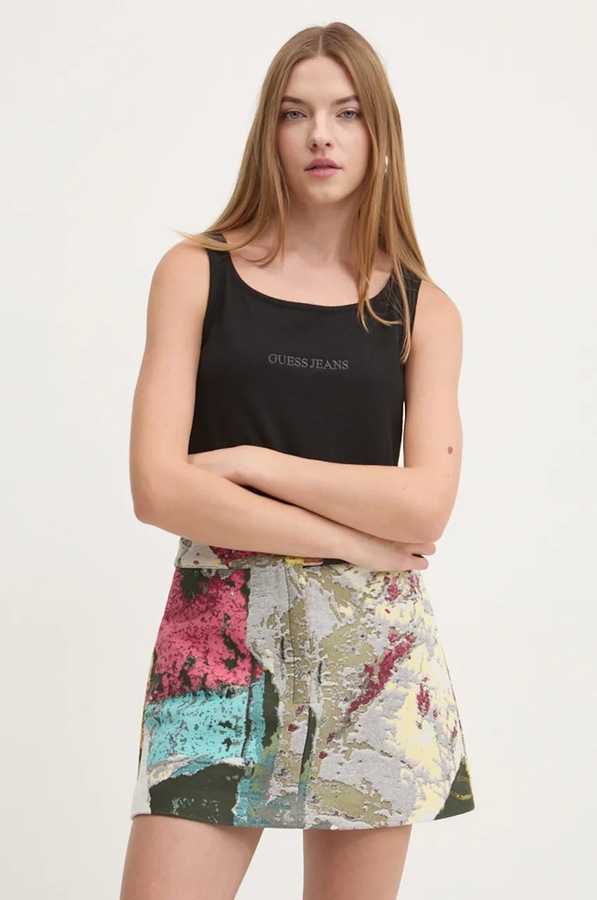 Топ з домішкою шовку Guess Jeans колір чорний фото 4