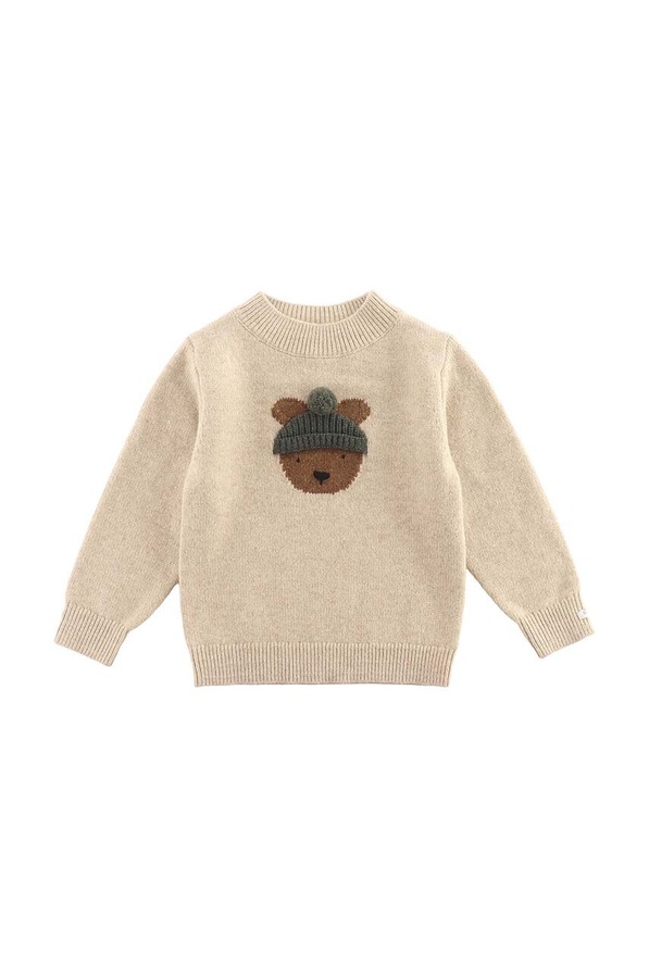 Вовняний дитячий светр Donsje Denn Merino Wool Sweater Bear колір бежевий