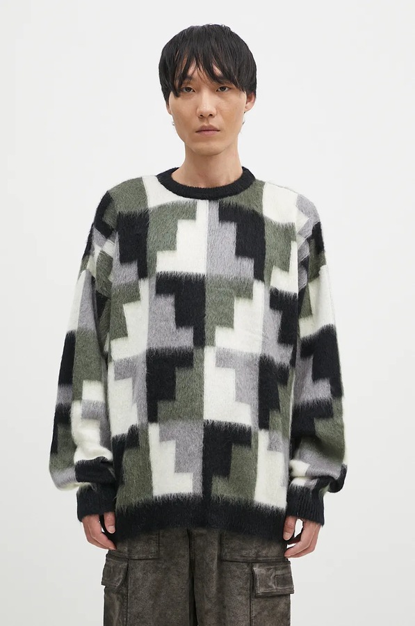 Светр з домішкою мохеру Marcelo Burlon AOP Damier Cross Knit Crew колір сірий