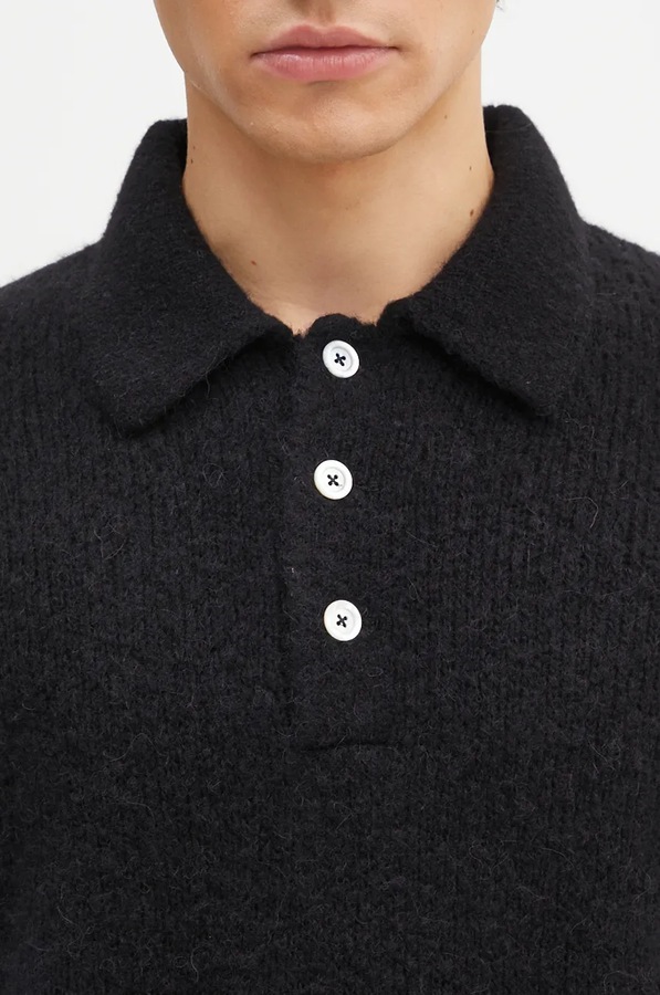 Вовняний светр Norse Projects Rasmus Relaxed Brushed Polo колір чорний фото 4