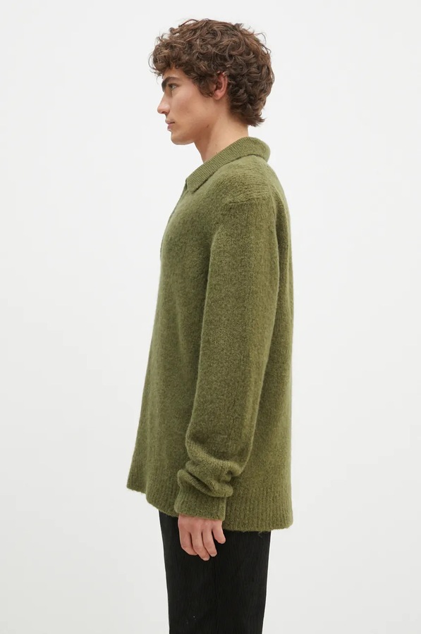 Шерстяной свитер Norse Projects Rasmus Relaxed Brushed Polo цвет зеленый