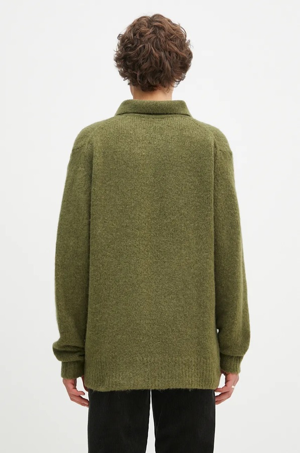 Шерстяной свитер Norse Projects Rasmus Relaxed Brushed Polo цвет зеленый фото 2