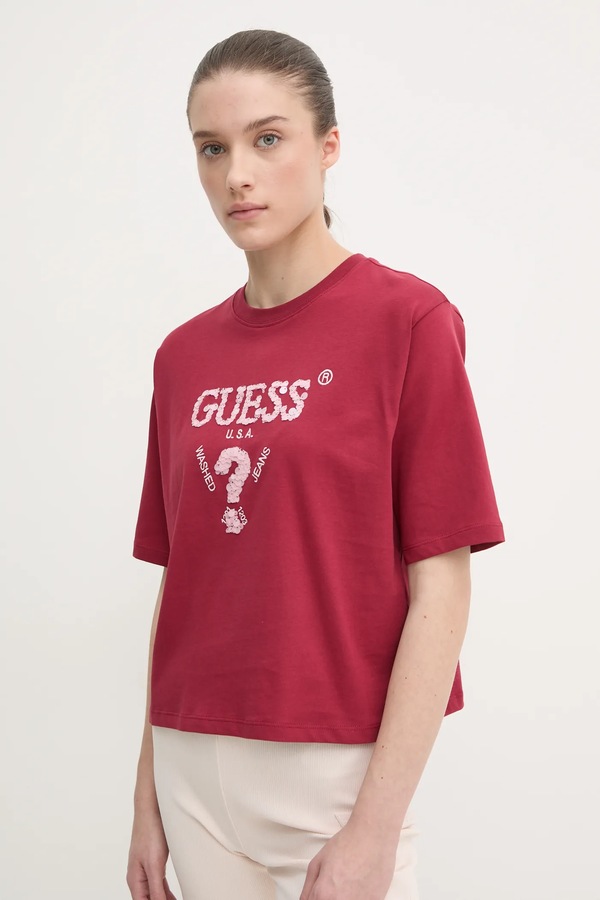 Бавовняна футболка Guess AURLIE колір червоний
