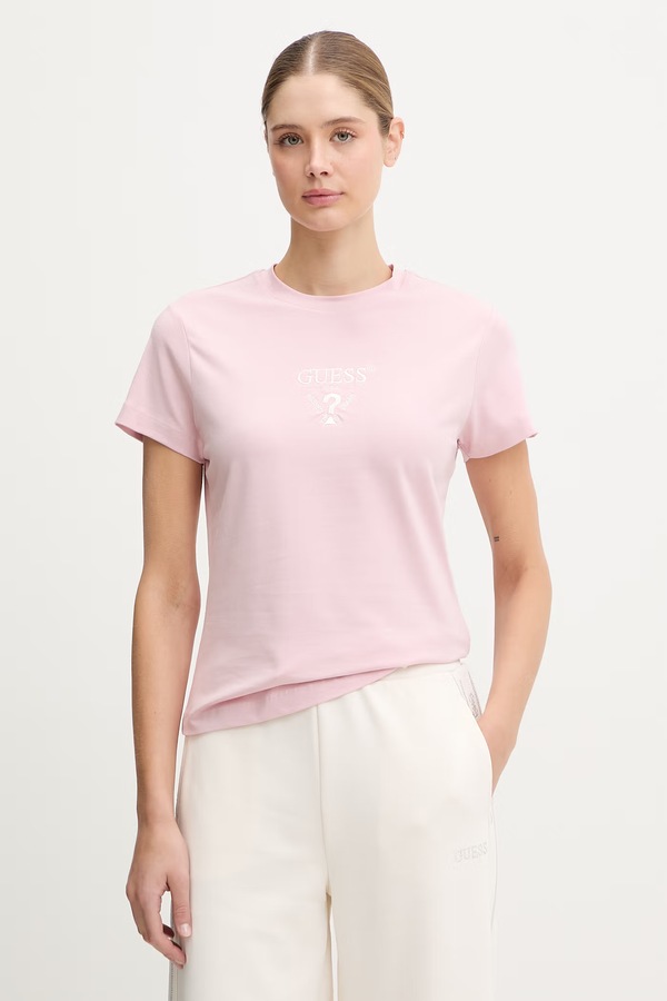 Футболка женская хлопковая с эластаном Guess COLETTE цвет розовый