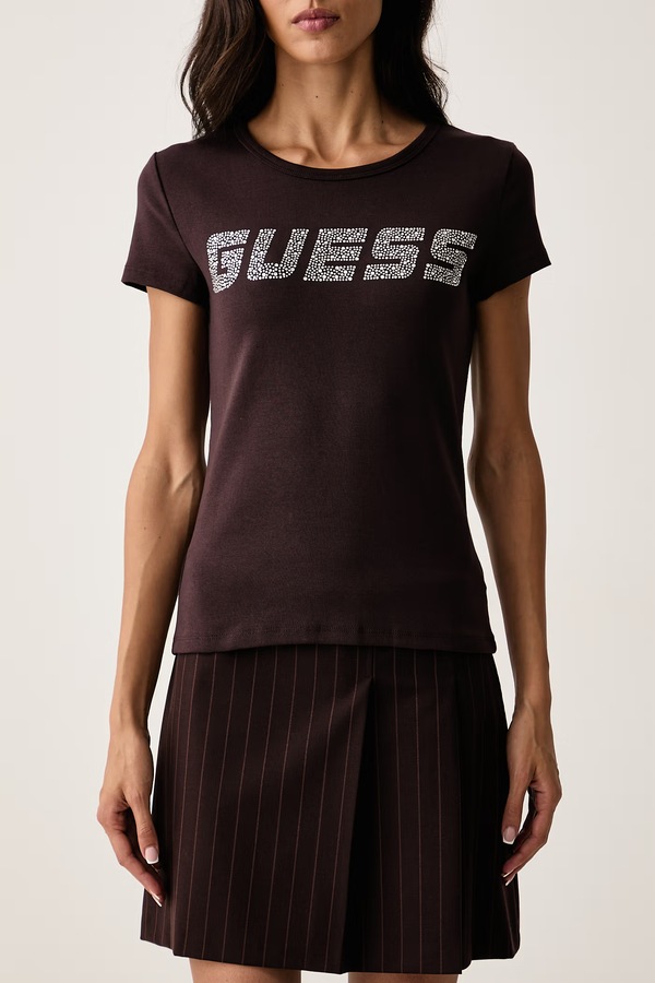 Футболка жіноча бавовняна з еластаном Guess KIARA колір коричневий фото 4