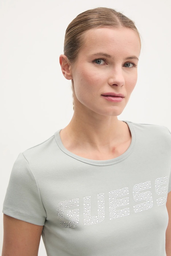 Футболка жіноча бавовняна з еластаном Guess KIARA колір зелений фото 4