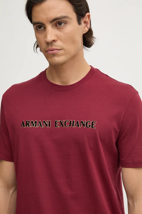 Бавовняна футболка Armani Exchange колір бордовий фото 2