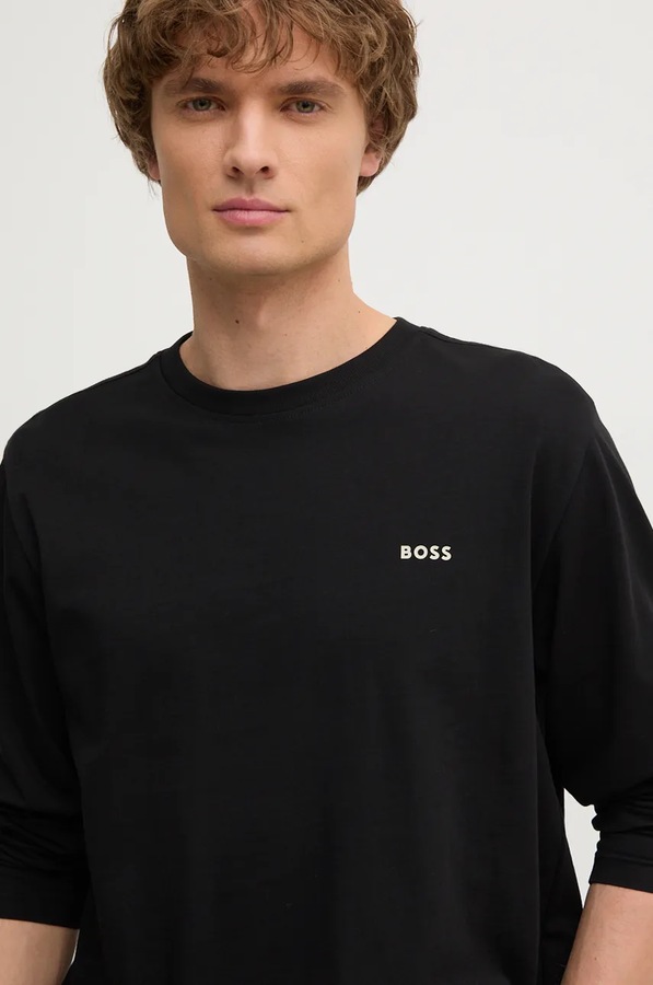 Бавовняний лонгслів BOSS Orange колір чорний фото 4