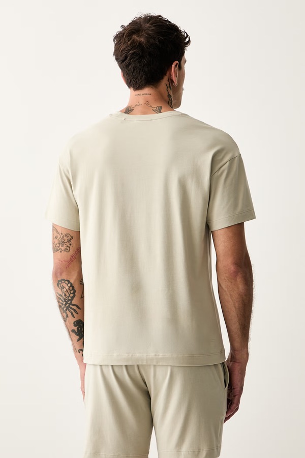 Футболка lounge мужская с хлопком HUGO Laze T-Shirt цвет бежевый фото 2