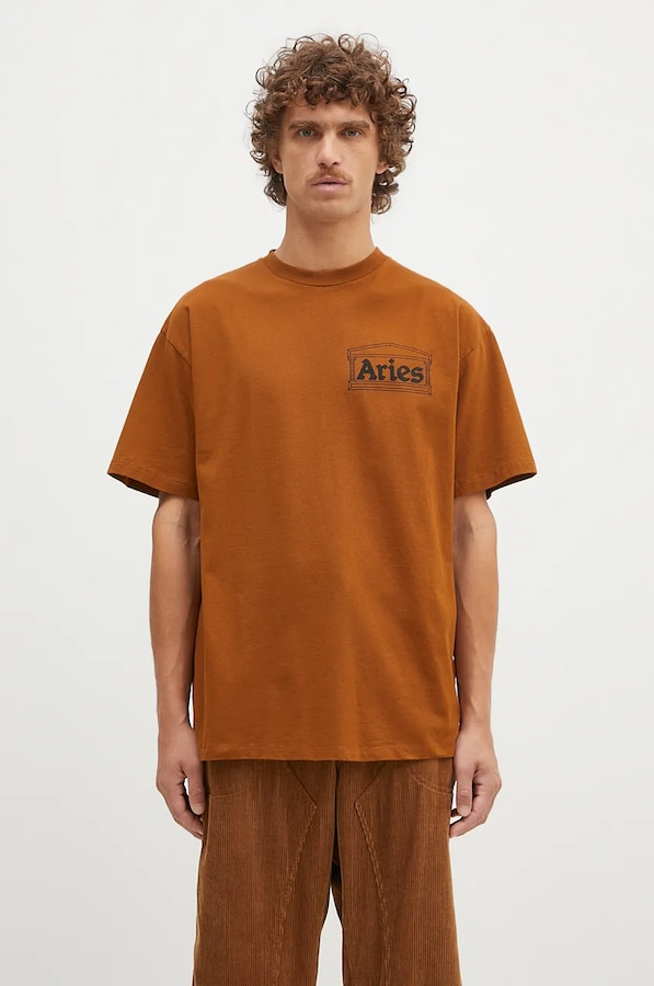 Бавовняна футболка Aries Temple SS Tee колір коричневий