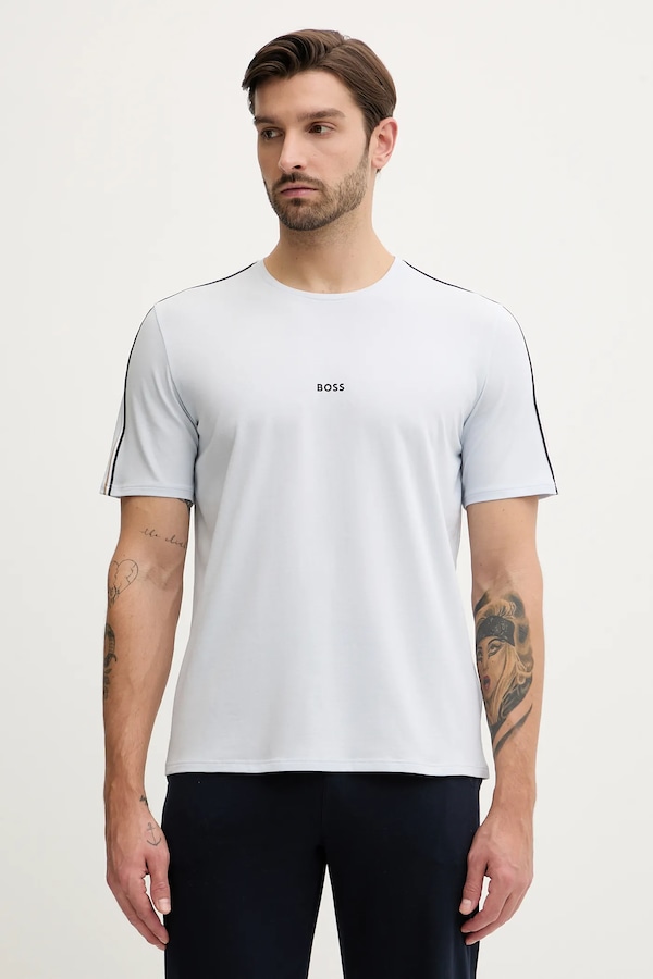 Футболка loungwear чоловіча бавовняна з еластаном BOSS Unique T-Shirt колір блакитний