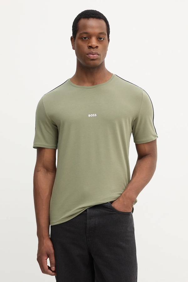 Футболка loungwear чоловіча бавовняна з еластаном BOSS Unique T-Shirt колір зелений