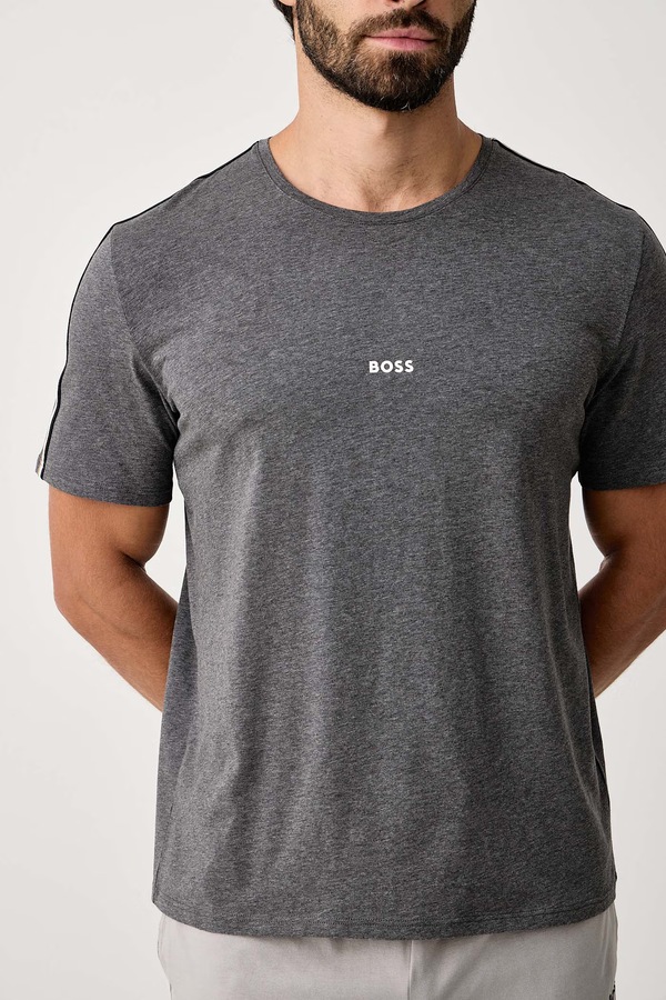 Футболка lounge чоловіча бавовняна з еластаном BOSS Unique T-Shirt колір сірий фото 4
