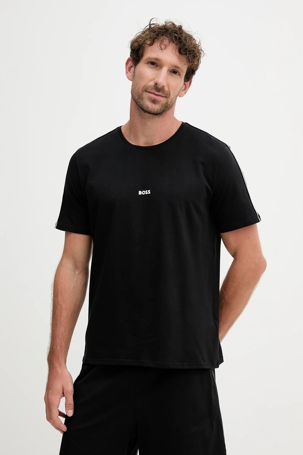 Футболка loungewear чоловіча бавовняна з еластаном BOSS Unique T-Shirt колір чорний