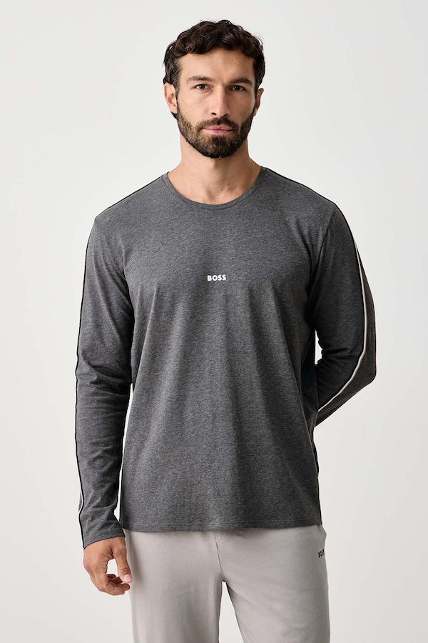 Лонгслів lounge чоловічий бавовняний з еластаном BOSS Unique LS-Shirt колір сірий