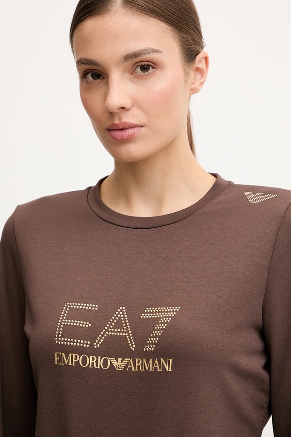 Кофта жіноча з віскозою EA7 Emporio Armani колір коричневий фото 4