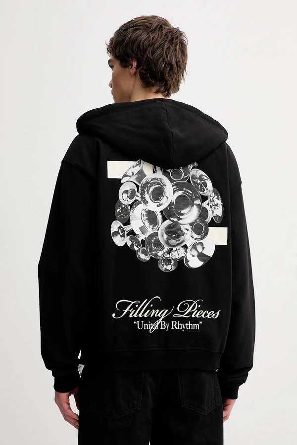 Бавовняна кофта Filling Pieces Zip Hoodie Bouquet колір чорний