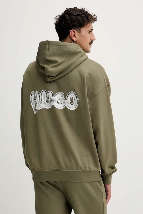 Бавовняна кофта HUGO Blue Nyrohood колір зелений