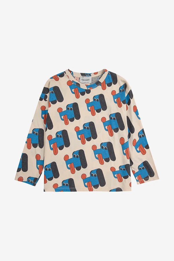 Хлопковый лонгслив для младенцев Bobo Choses Doggy Mate цвет бежевый