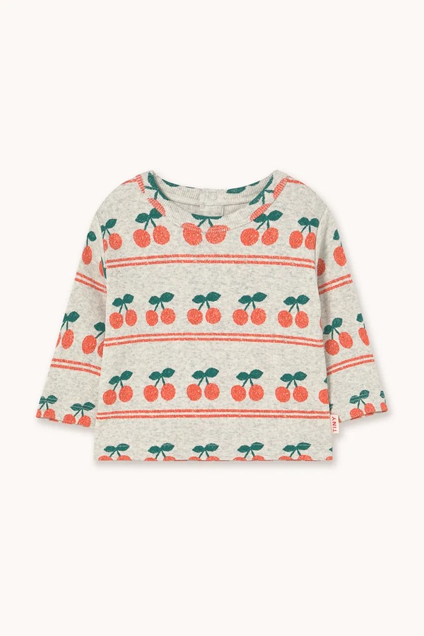 Бавовняний лонгслів для немовлят Tinycottons CHERRY PATTERN RIB BABY TEE колір білий фото 2