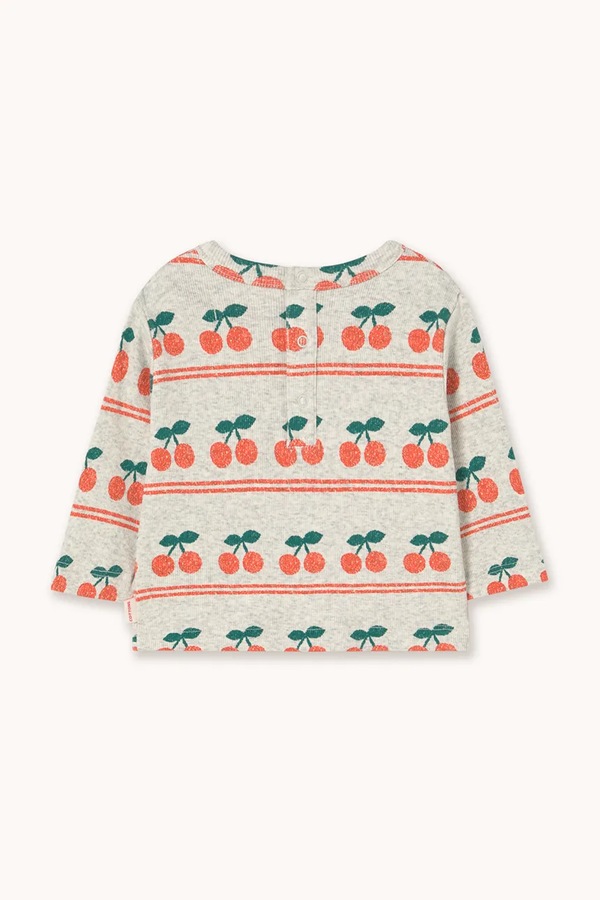Бавовняний лонгслів для немовлят Tinycottons CHERRY PATTERN RIB BABY TEE колір білий