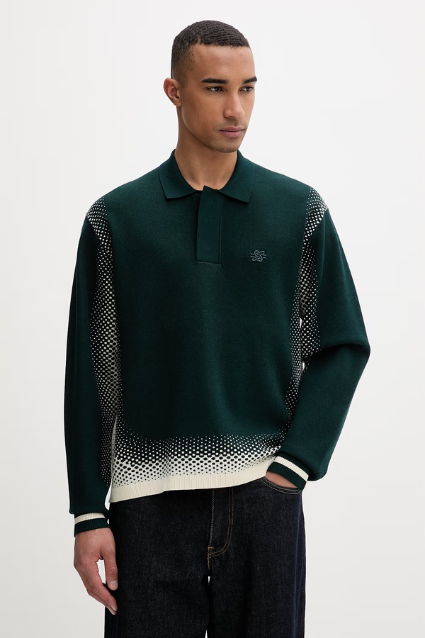 Светр чоловічий з віскозою Filling Pieces Knit Shirt Rugby колір зелений