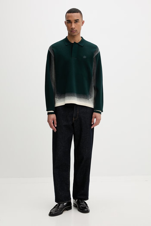 Светр чоловічий з віскозою Filling Pieces Knit Shirt Rugby колір зелений