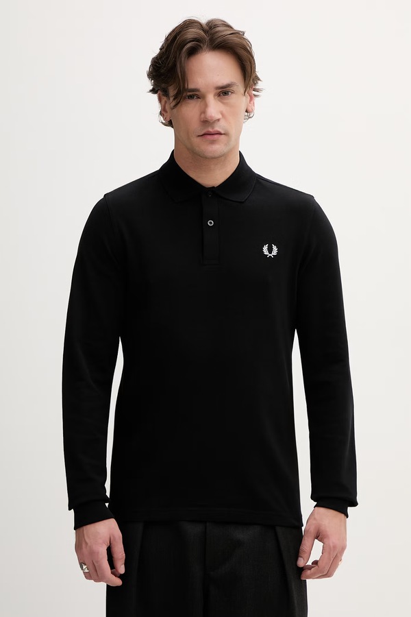 Бавовняний лонгслів Fred Perry колір чорний