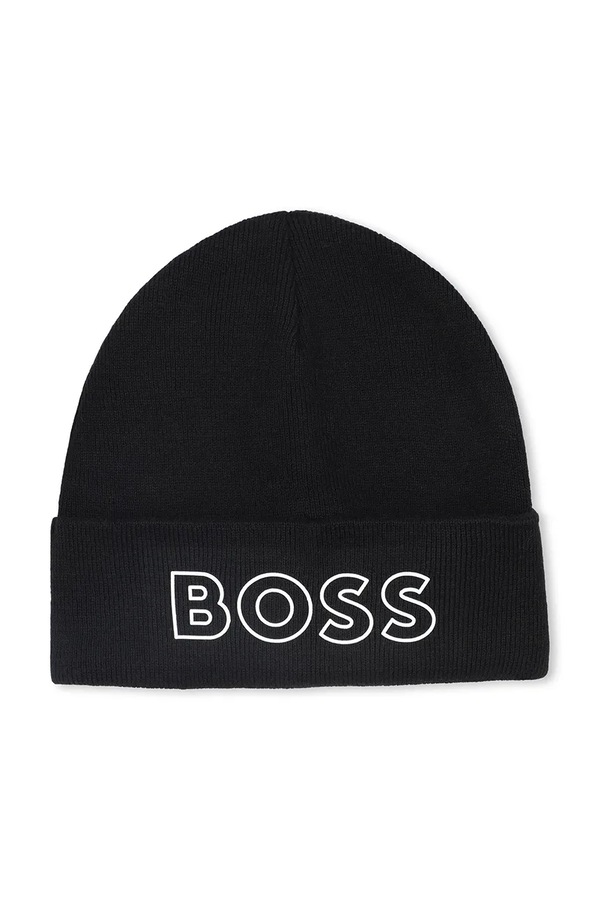 Дитяча шапка з домішкою вовни BOSS колір чорний