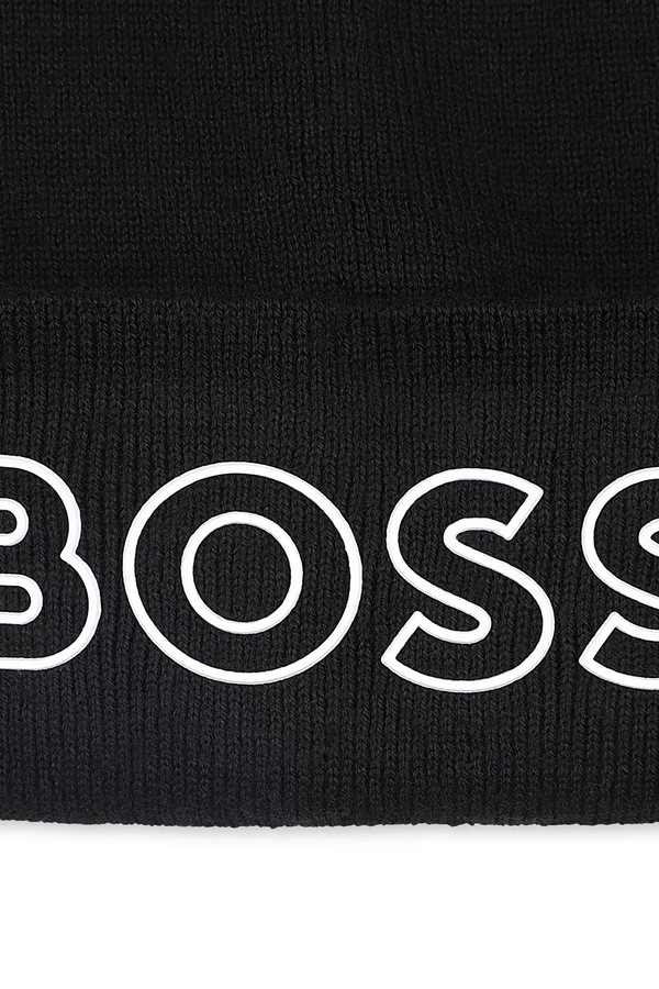 Дитяча шапка з домішкою вовни BOSS колір чорний фото 3