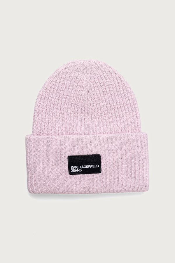 Шапка beanie з додаванням вовни Karl Lagerfeld Jeans колір рожевий