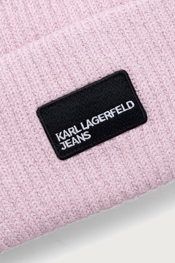 Шапка beanie з додаванням вовни Karl Lagerfeld Jeans колір рожевий фото 2