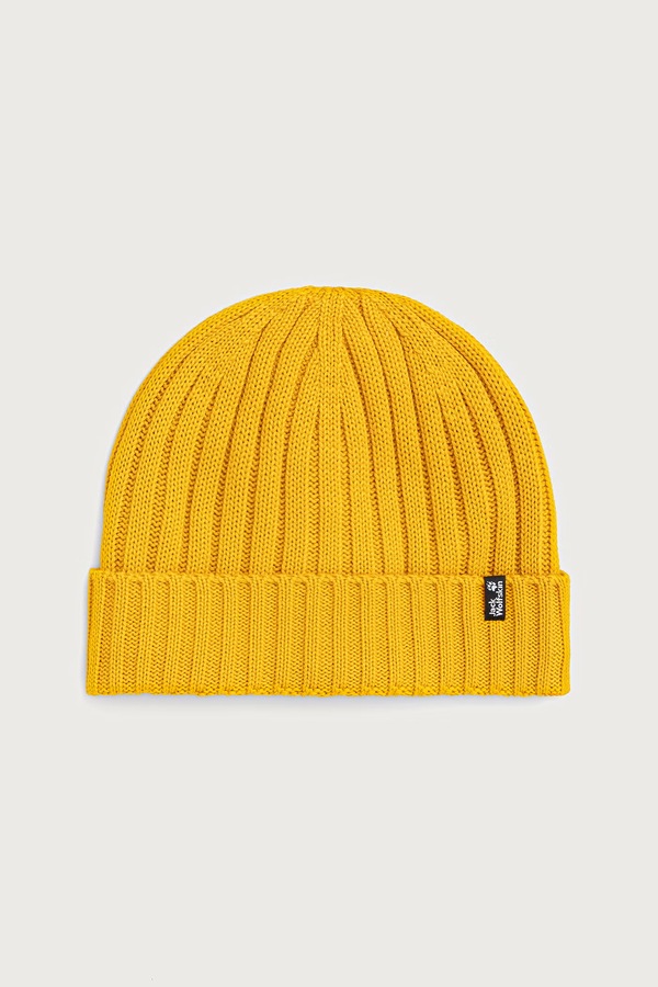 Шапка beanie з вовною Jack Wolfskin RIB KNIT колір помаранчевий