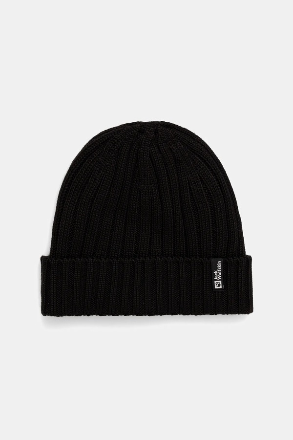 Шапка з додаванням вовни Jack Wolfskin RIB KNIT колір чорний