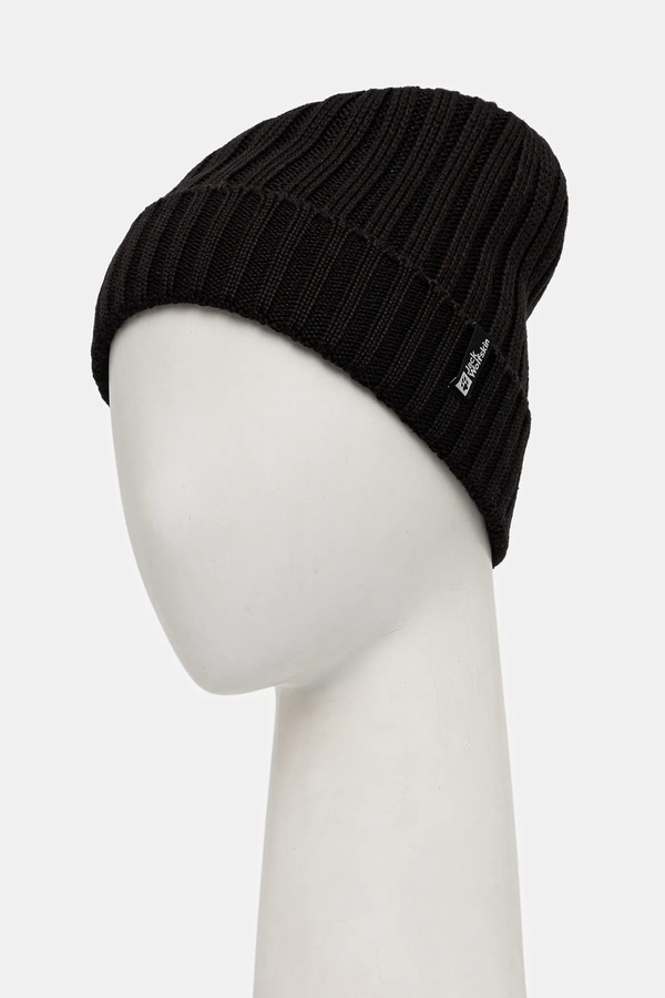 Шапка з додаванням вовни Jack Wolfskin RIB KNIT колір чорний