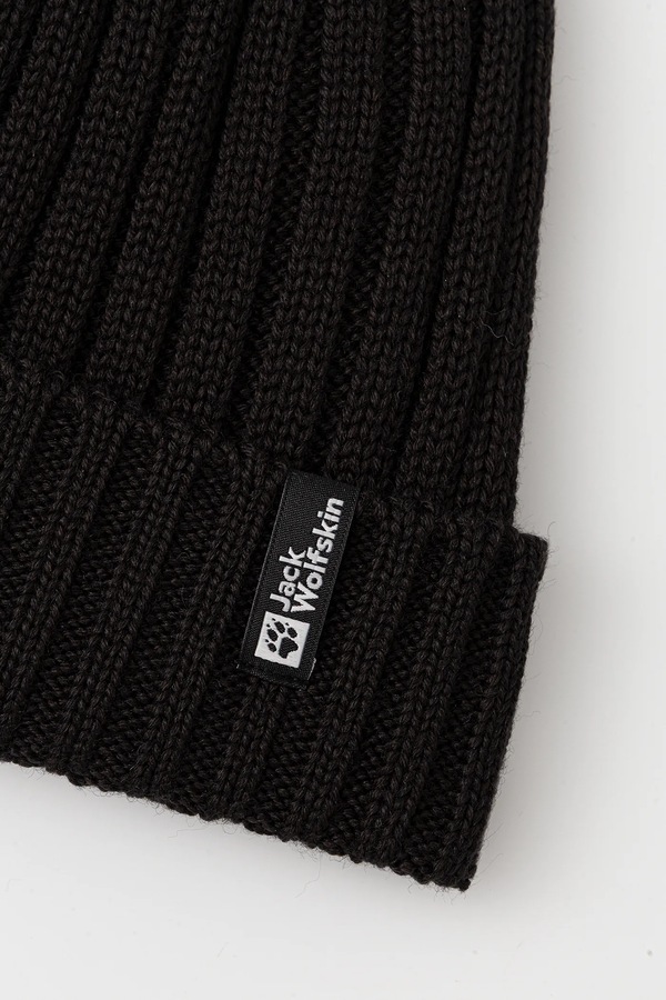 Шапка з додаванням вовни Jack Wolfskin RIB KNIT колір чорний фото 2