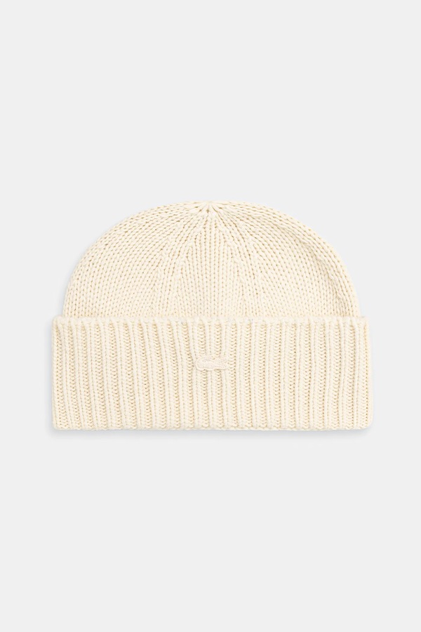 Шапка beanie шерстяная Lacoste цвет бежевый