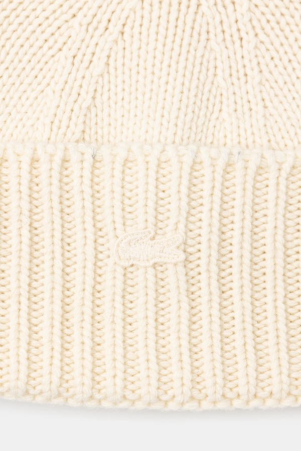 Шапка beanie вовняна Lacoste колір бежевий фото 2