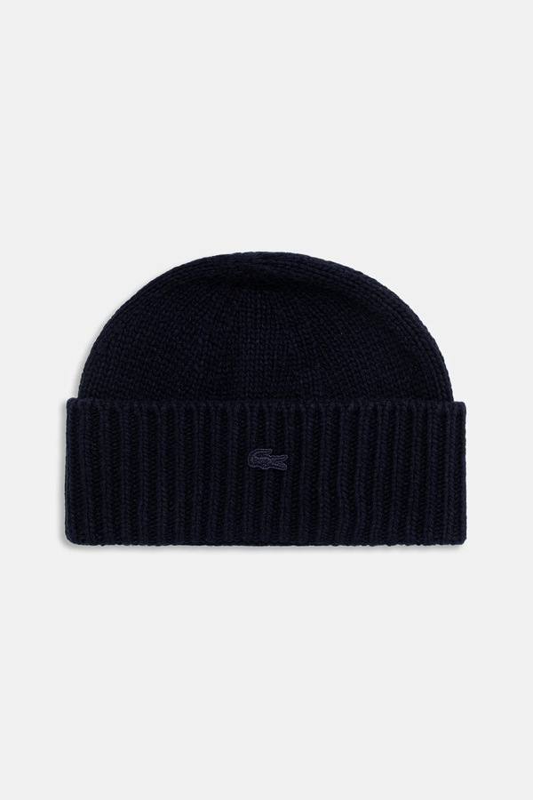 Шапка beanie шерстяная Lacoste цвет темно-синий