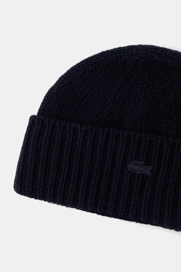 Шапка beanie шерстяная Lacoste цвет темно-синий фото 2