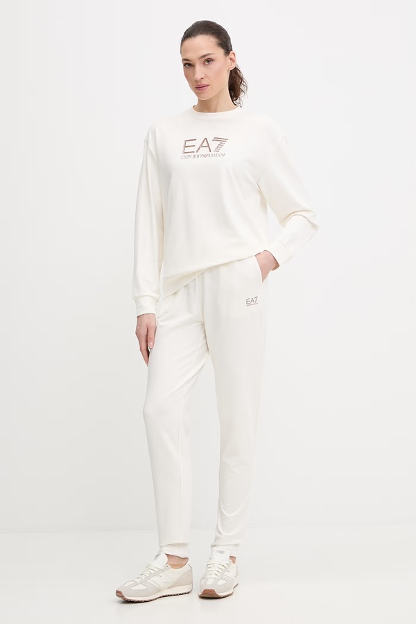 Трикотажний комплект жіночий бавовняний з еластаном EA7 Emporio Armani колір бежевий