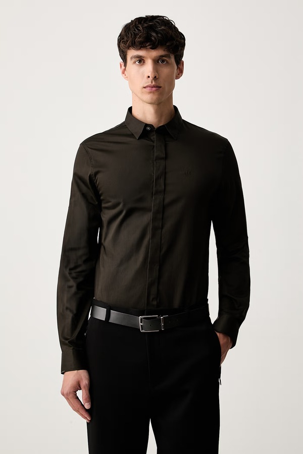 Сорочка чоловіча бавовняна з еластаном Armani Exchange колір зелений