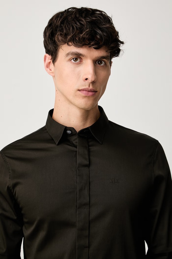 Сорочка чоловіча бавовняна з еластаном Armani Exchange колір зелений фото 4