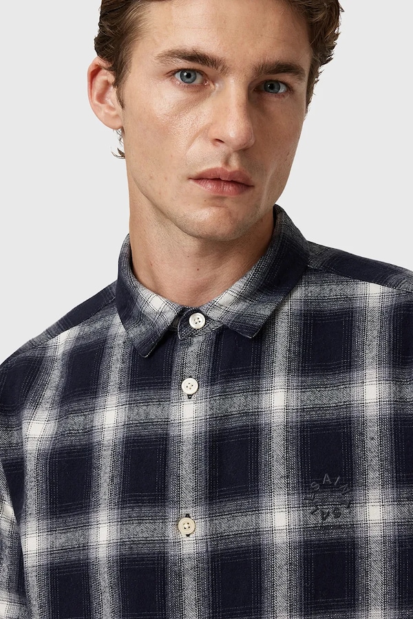 Хлопковая рубашка AllSaints HAVEN цвет синий