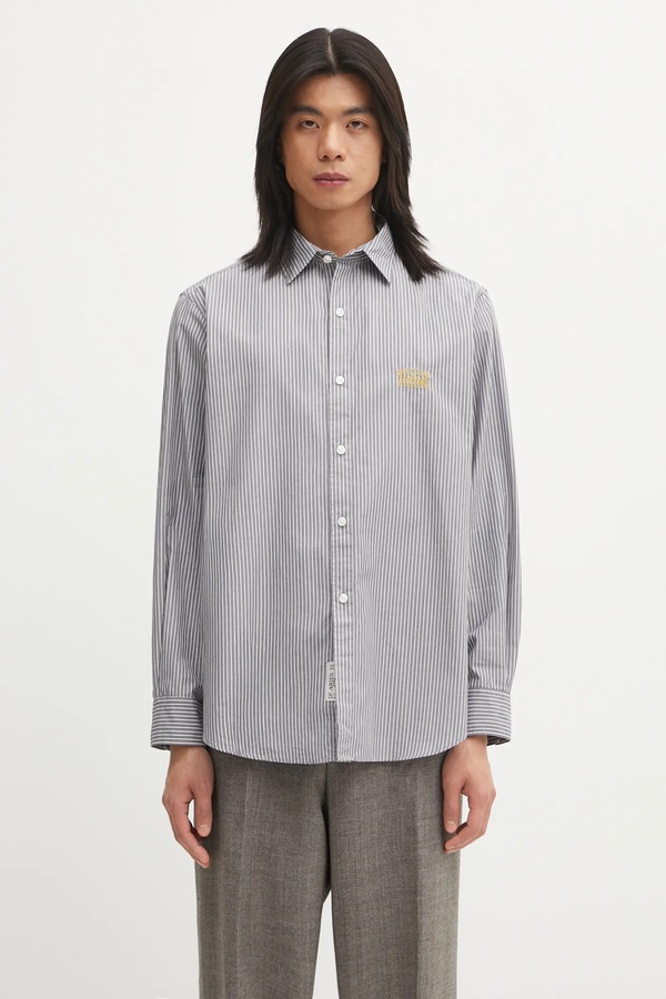 Бавовняна сорочка Aries Stripe Poplin Classic колір сірий
