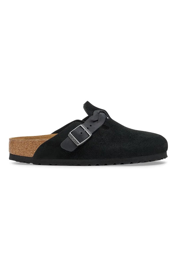 Замшеві шльопанці Birkenstock Boston Braided колір чорний