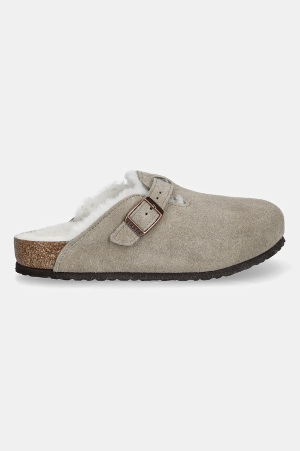 Дитячі замшеві шльопанці Birkenstock Boston колір бежевий