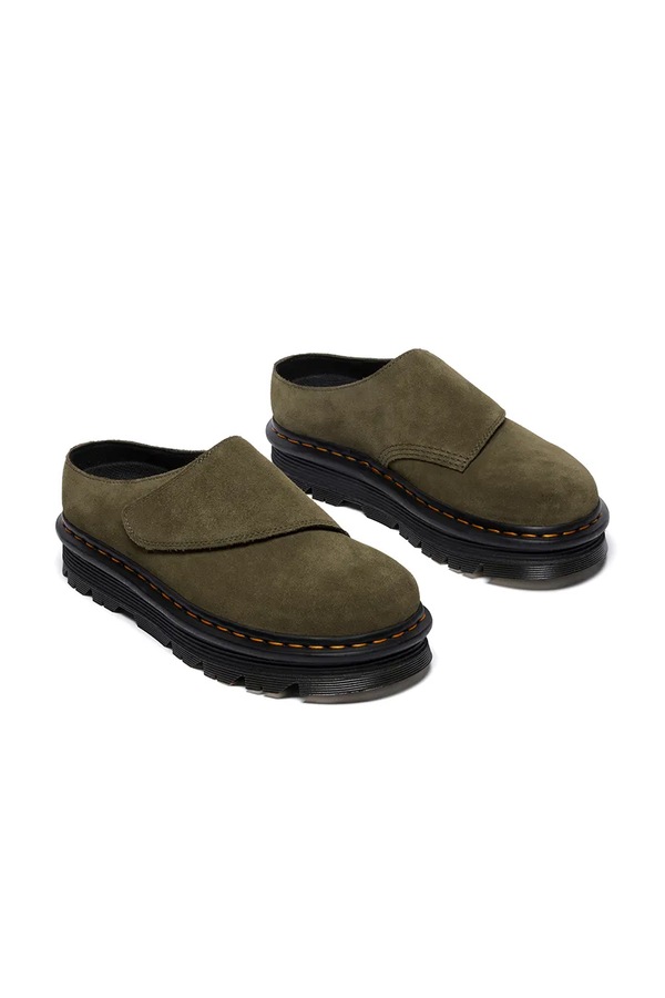 Замшеві шльопанці Dr. Martens ZebZag AnyWair Mule колір зелений
