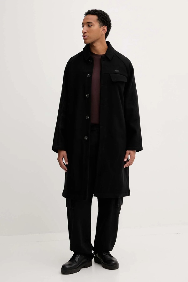 Пальто с примесью шерсти adidas Originals P Ess Overcoat цвет черный